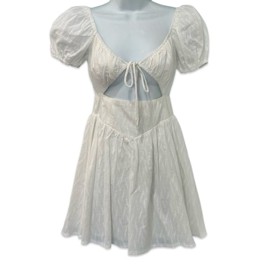 Princess Polly White Caria Puff Short Sleeve Cut Out Mini Dress size 0 NEW Tags